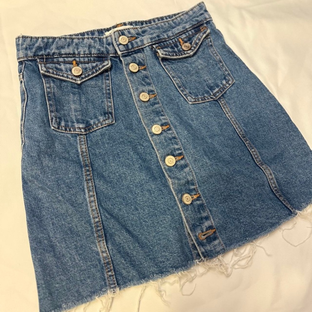 Zara Women S Mini Skirt Denim Button Front GRUNGE EDGY COWGIRL WESTERN INDIE